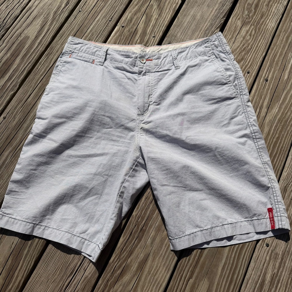 Tommy Bahama Relax Mens 35 Blue White Striped Cotton Chino Shorts Summer Coastal